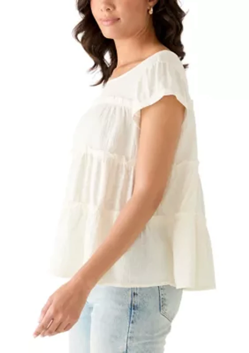 Women's Short Sleeve Mixed Media Tiered Top
