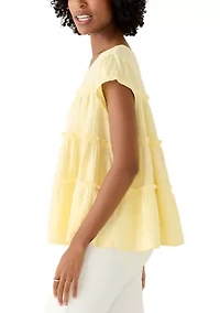 Women's Short Sleeve Mixed Media Tiered Top