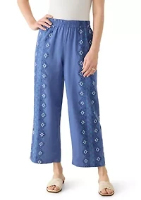 Women's Linen Cropped Print Pants