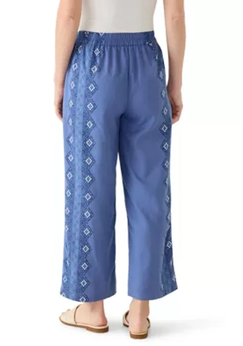 Women's Linen Cropped Print Pants