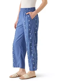 Women's Linen Cropped Print Pants