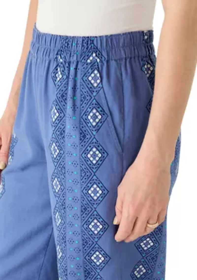 Women's Linen Cropped Print Pants