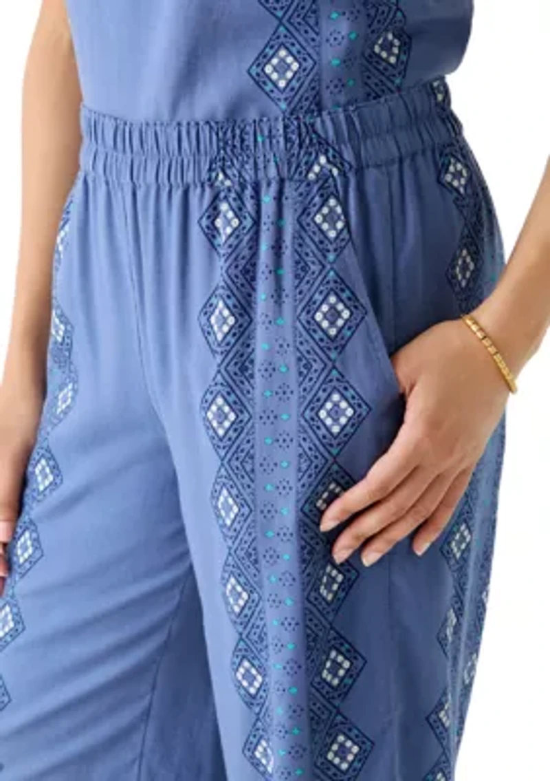 Women's Linen Cropped Print Pants