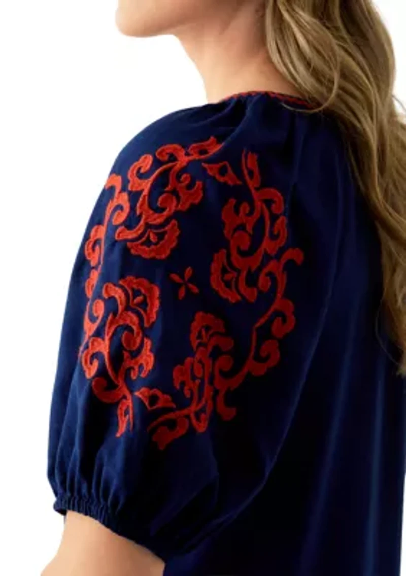 Women's 3/4 Sleeve Embellished Peasant Blouse