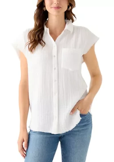 Women's Short Sleeve Oversized Gauze Top