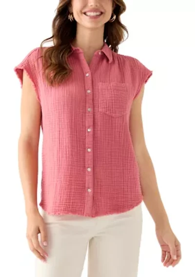 Women's Short Sleeve Oversized Gauze Top