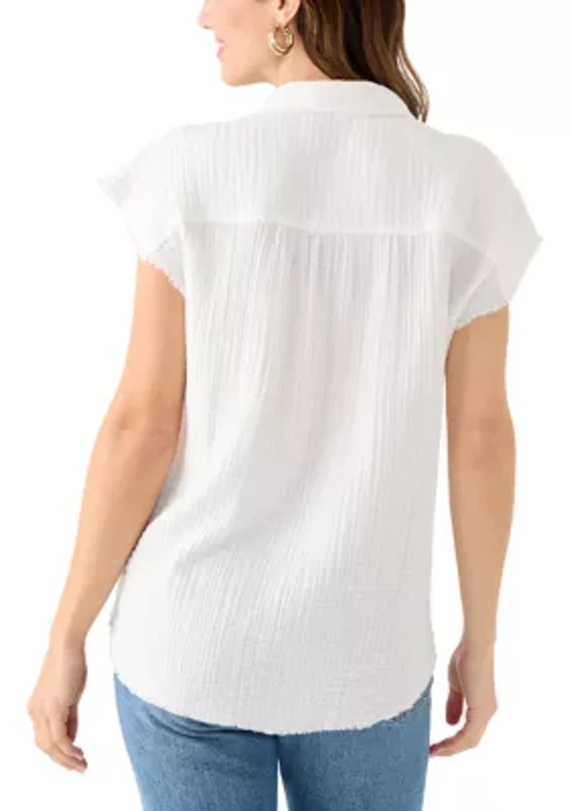 Women's Short Sleeve Oversized Gauze Top