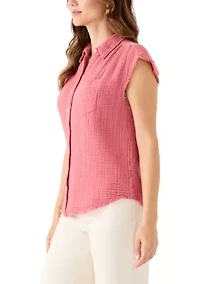 Women's Short Sleeve Oversized Gauze Top