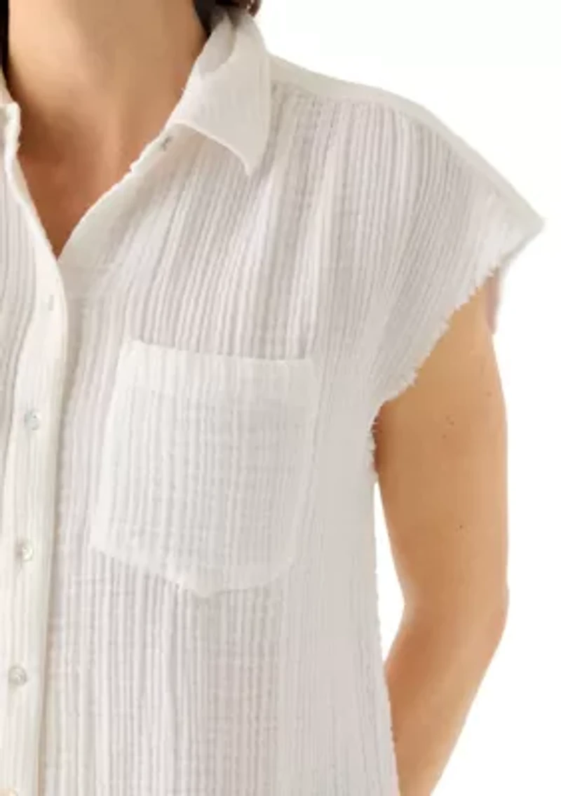 Women's Short Sleeve Oversized Gauze Top