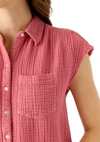 Women's Short Sleeve Oversized Gauze Top