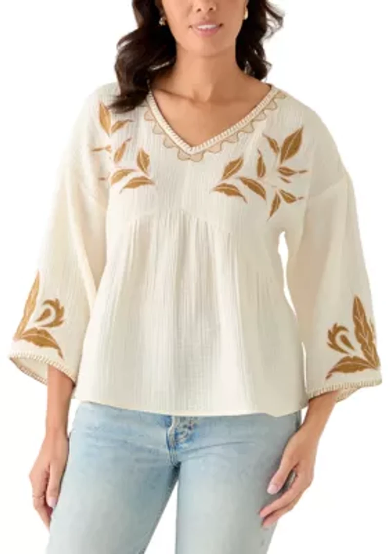 Women's Three-Quarter Sleeve Embroidered Top