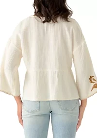Women's Three-Quarter Sleeve Embroidered Top