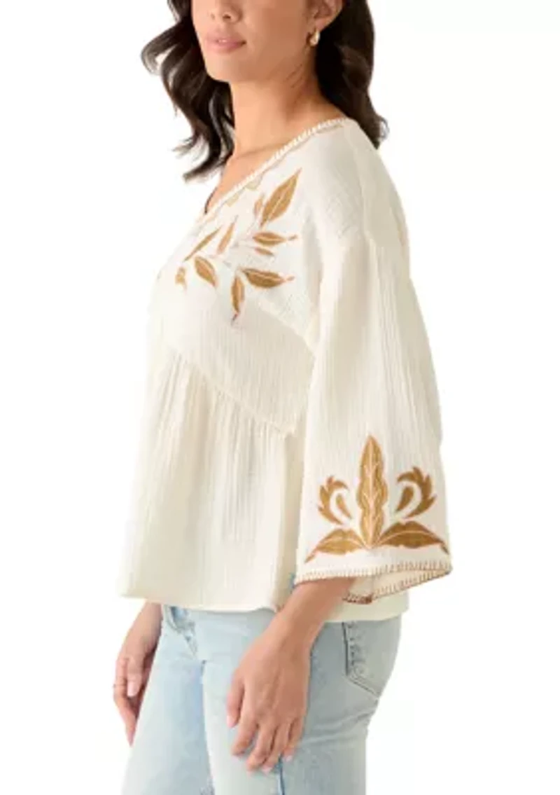 Women's Three-Quarter Sleeve Embroidered Top