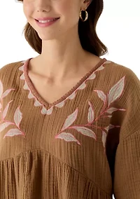 Women's Three-Quarter Sleeve Embroidered Top