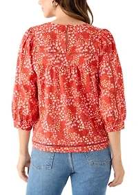 Women's 3/4 Sleeve Embroidered Printed Swing Top