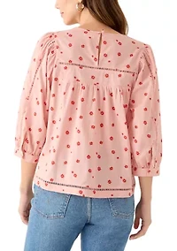 Women's 3/4 Sleeve Embroidered Printed Swing Top