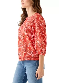 Women's 3/4 Sleeve Embroidered Printed Swing Top