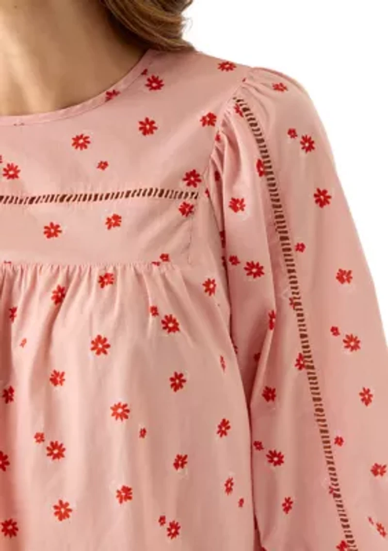 Women's 3/4 Sleeve Embroidered Printed Swing Top