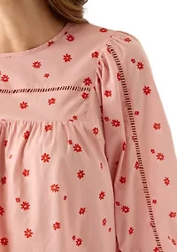 Women's 3/4 Sleeve Embroidered Printed Swing Top