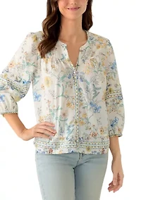 Women's 3/4 Sleeve Printed Mixed Top