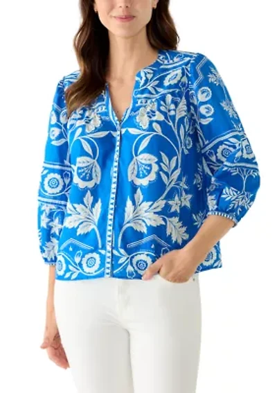Women's 3/4 Sleeve Printed Mixed Top
