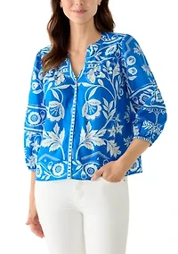 Women's 3/4 Sleeve Printed Mixed Top