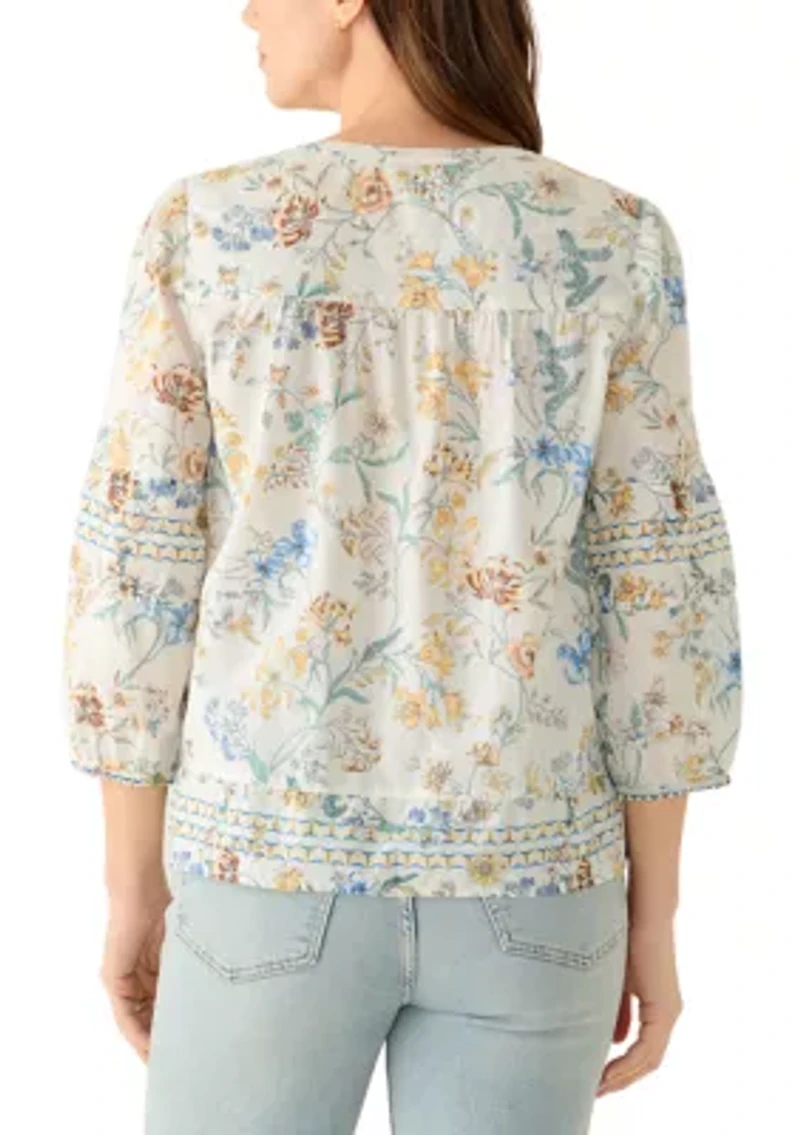 Women's 3/4 Sleeve Printed Mixed Top
