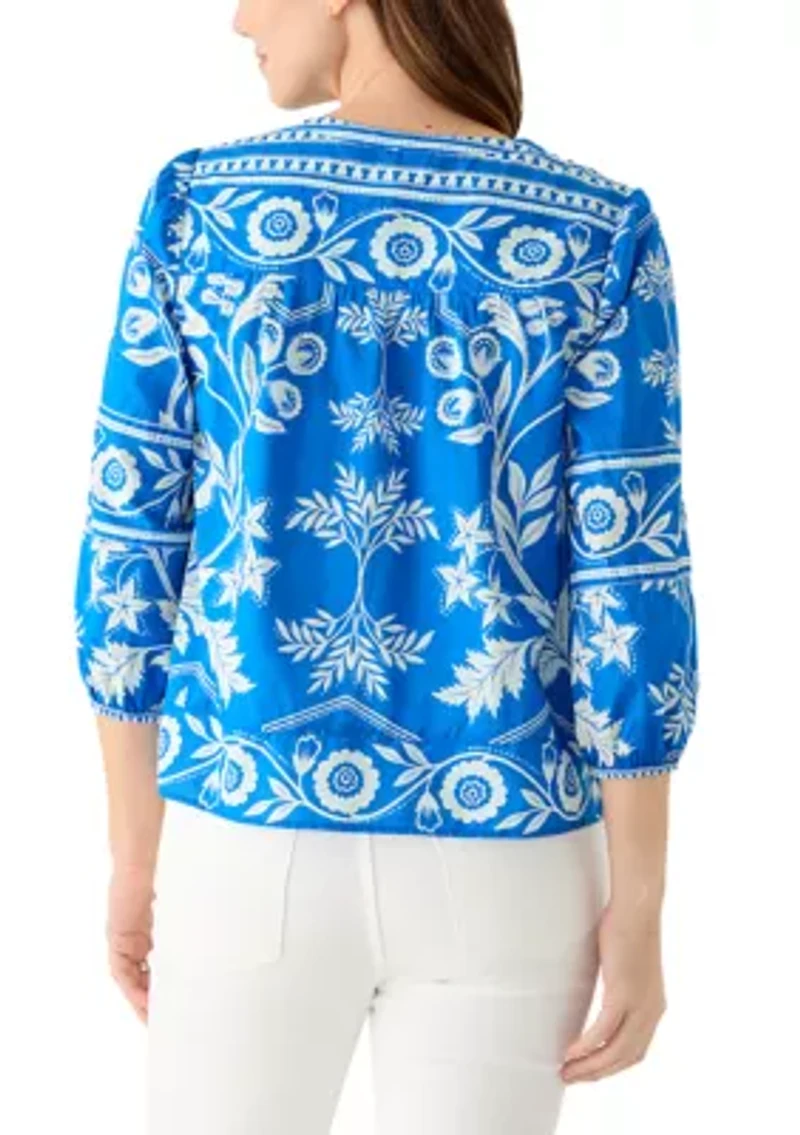 Women's 3/4 Sleeve Printed Mixed Top