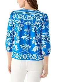 Women's 3/4 Sleeve Printed Mixed Top