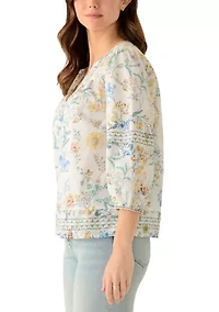 Women's 3/4 Sleeve Printed Mixed Top