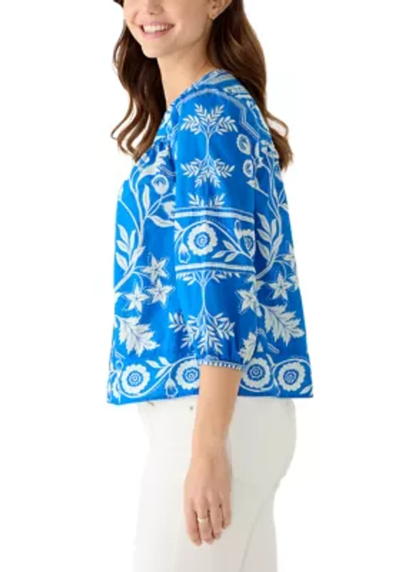 Women's 3/4 Sleeve Printed Mixed Top