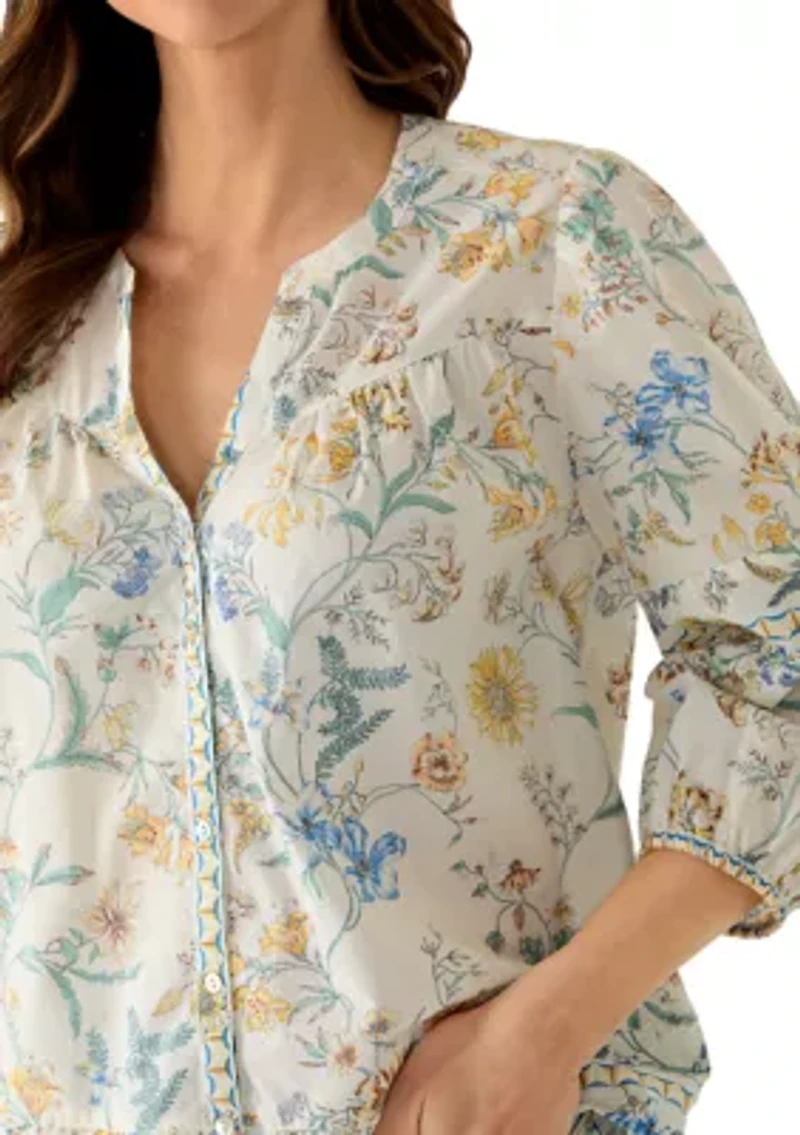 Women's 3/4 Sleeve Printed Mixed Top