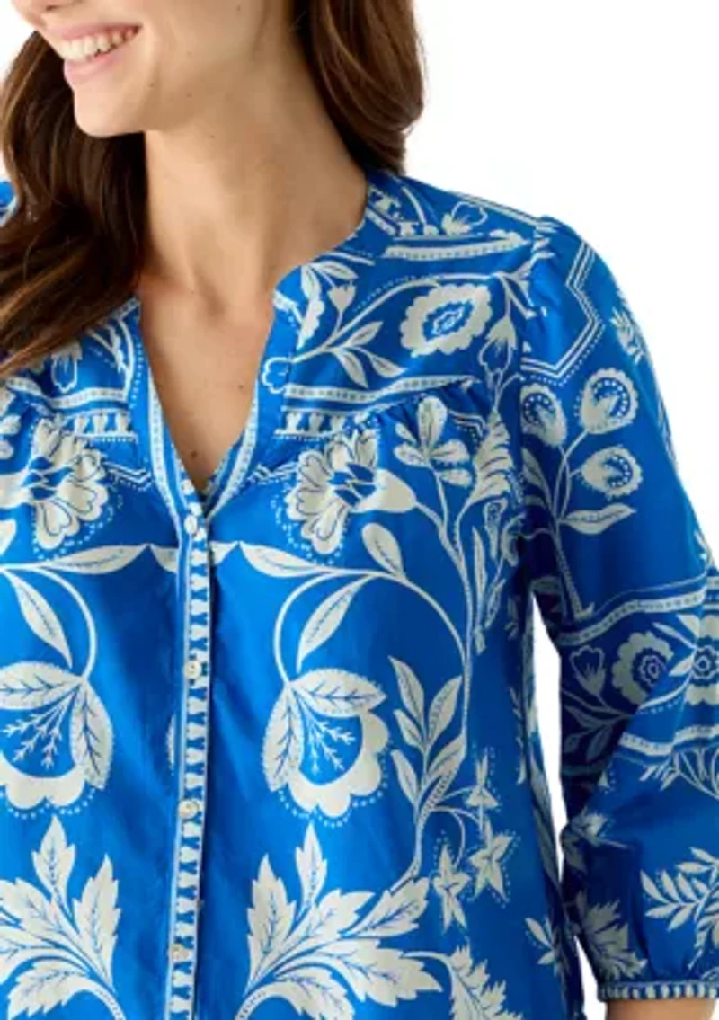 Women's 3/4 Sleeve Printed Mixed Top