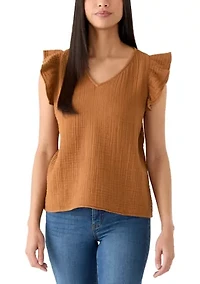 Women's Short Sleeve Gauze Flutter Top
