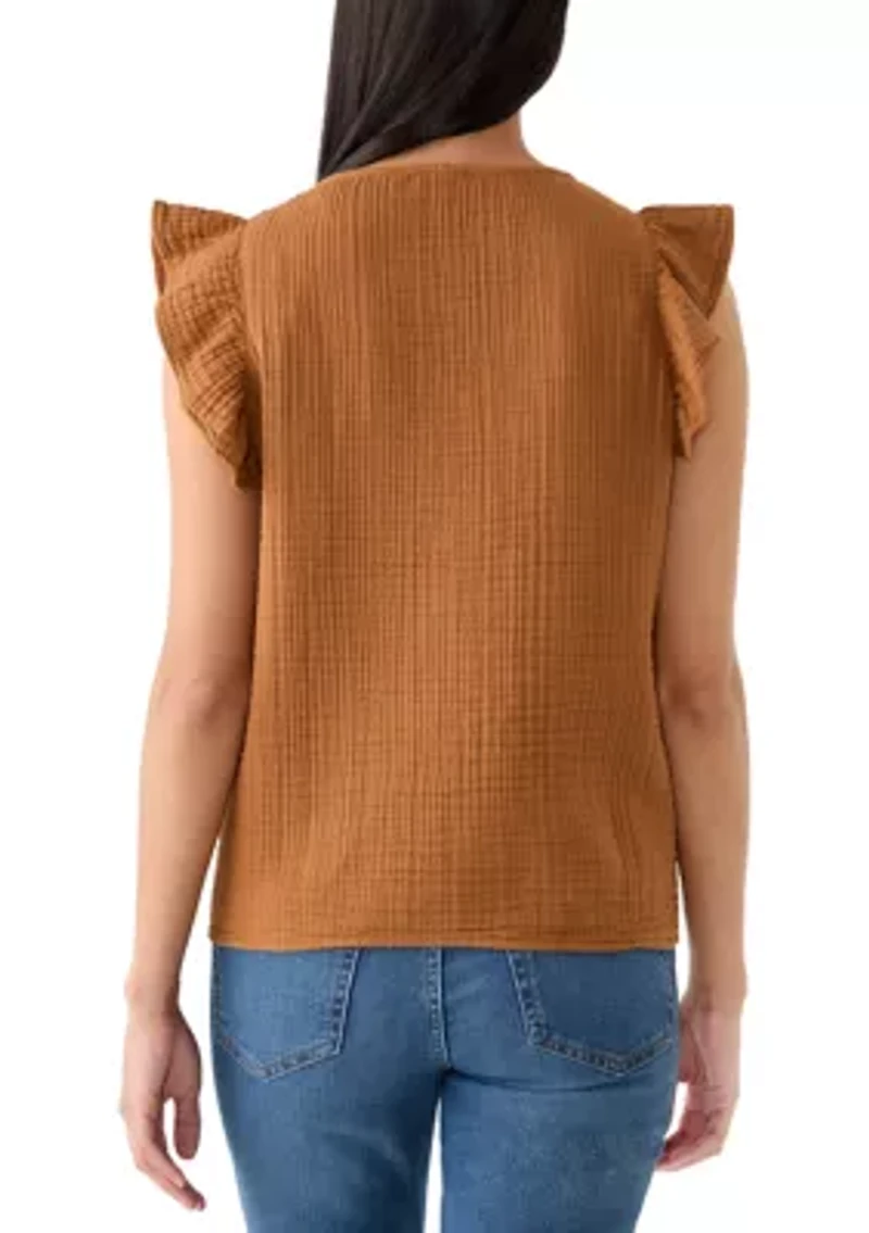 Women's Short Sleeve Gauze Flutter Top