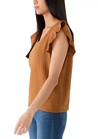 Women's Short Sleeve Gauze Flutter Top