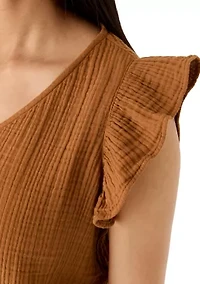 Women's Short Sleeve Gauze Flutter Top