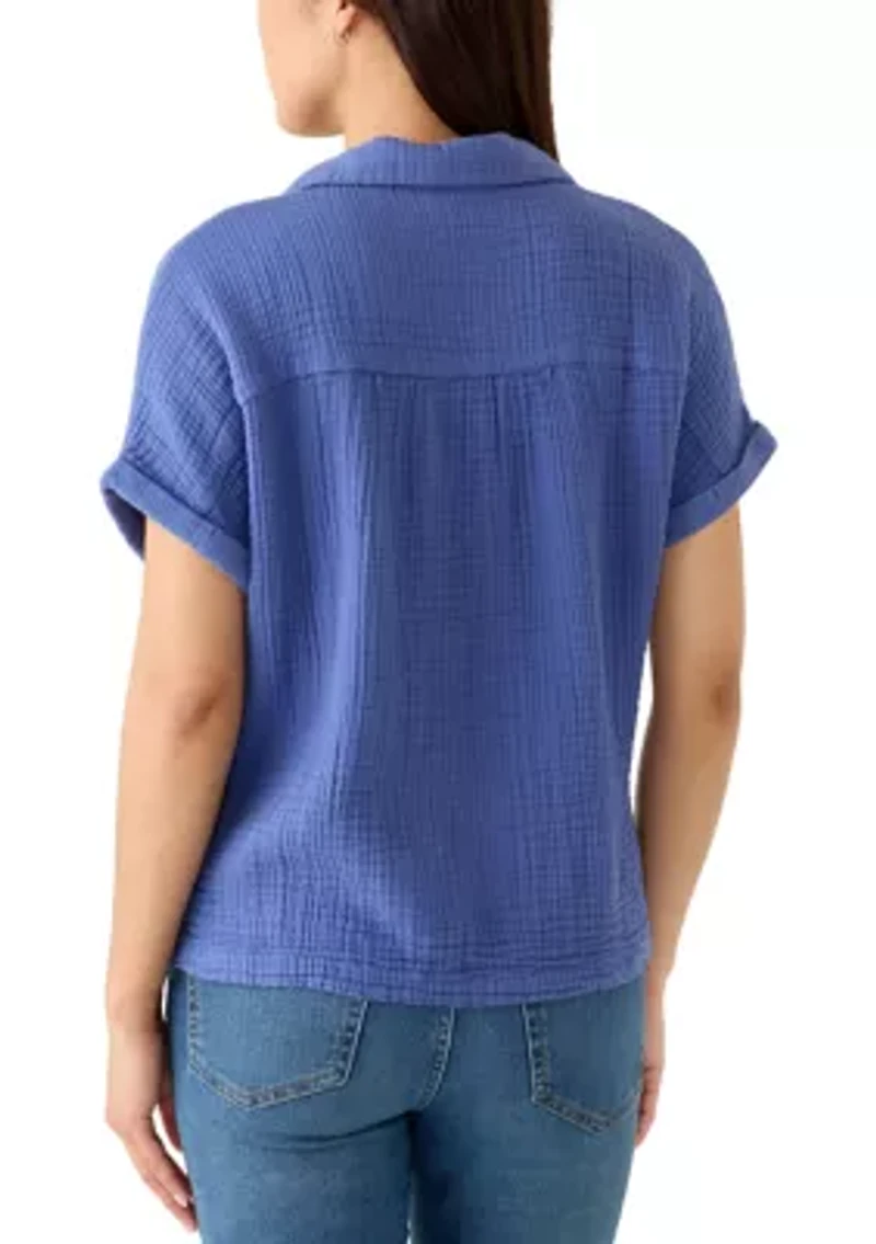 Women's Short Sleeve Gauze V-Neck Top