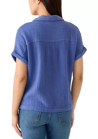 Women's Short Sleeve Gauze V-Neck Top