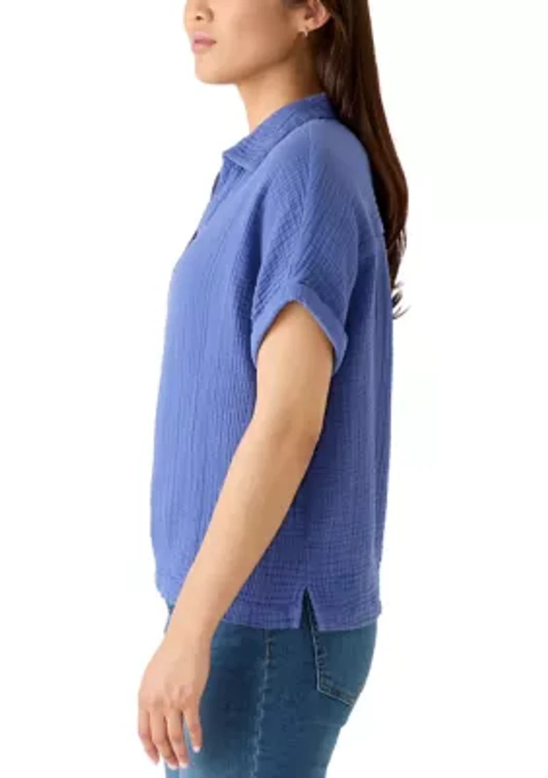 Women's Short Sleeve Gauze V-Neck Top