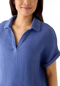 Women's Short Sleeve Gauze V-Neck Top