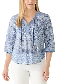Women's 3/4 Sleeve Split Neck Print Top