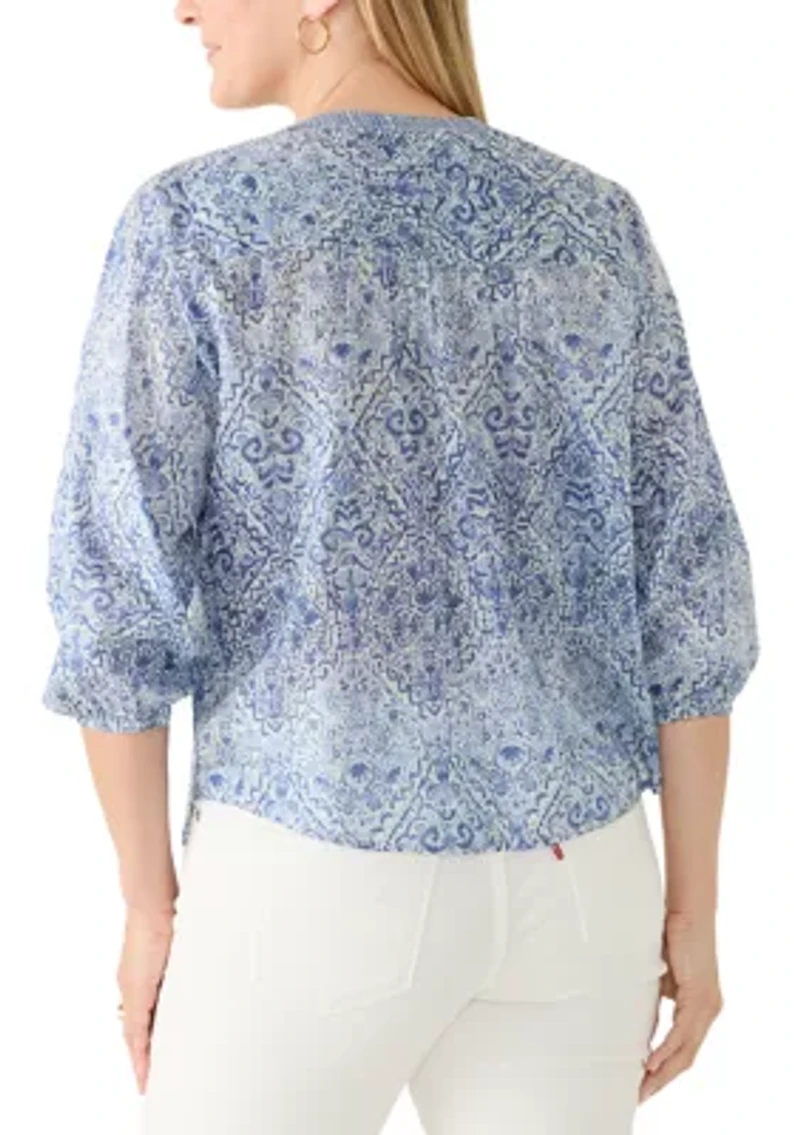 Women's 3/4 Sleeve Split Neck Print Top