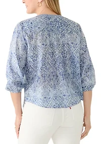 Women's 3/4 Sleeve Split Neck Print Top