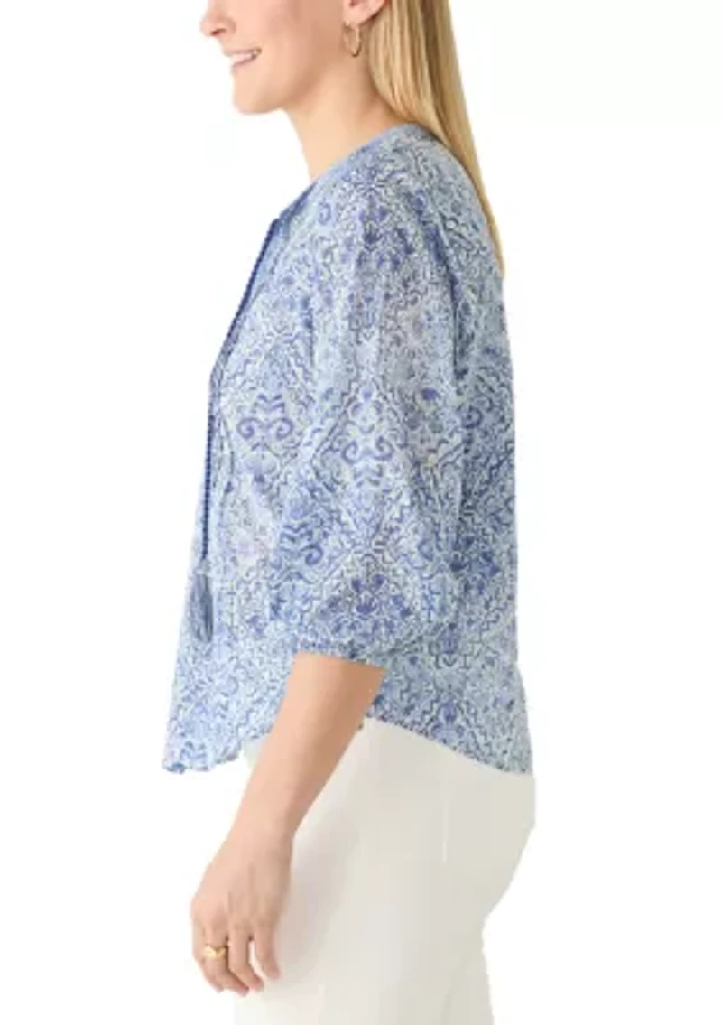 Women's 3/4 Sleeve Split Neck Print Top