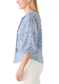 Women's 3/4 Sleeve Split Neck Print Top