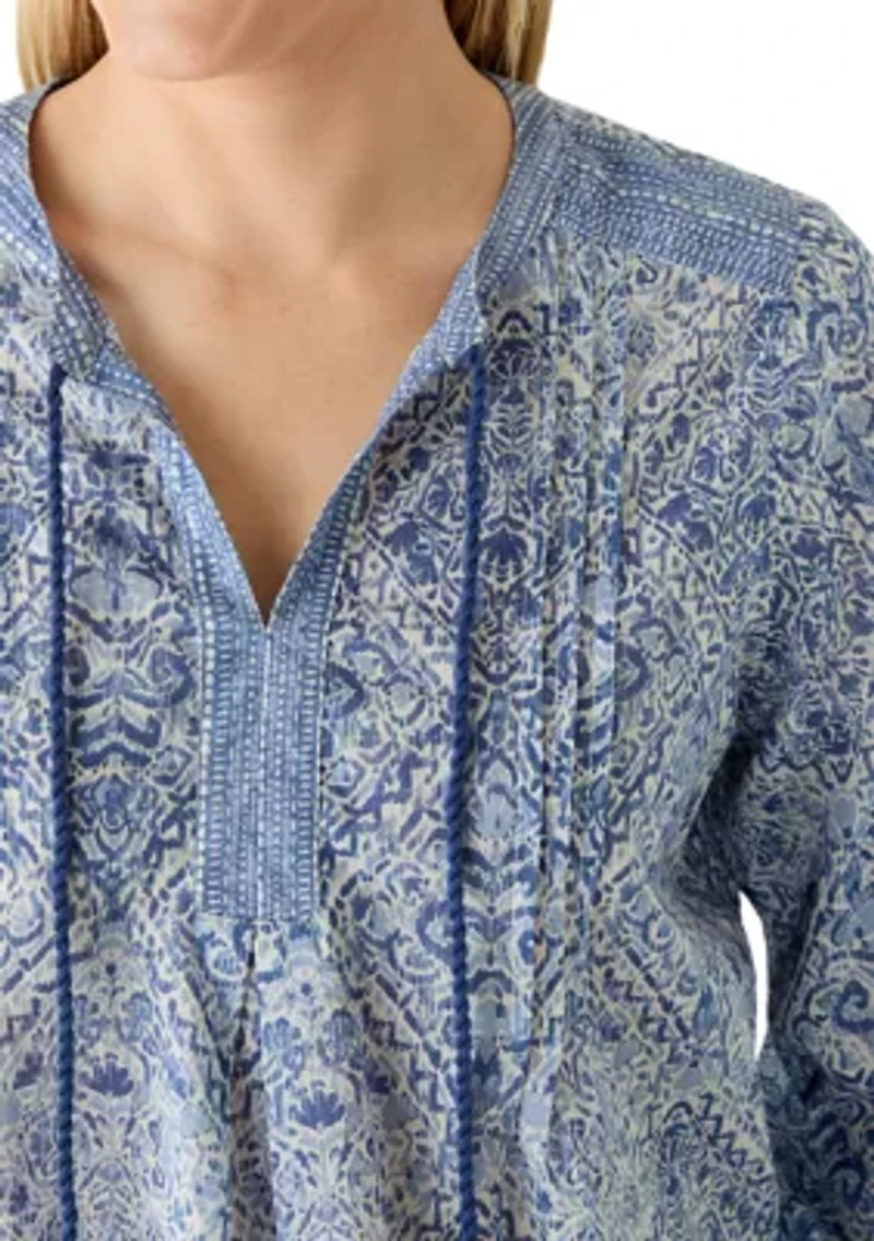Women's 3/4 Sleeve Split Neck Print Top