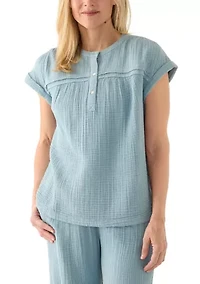 Women's Short Sleeve Gauze Henley Shirt