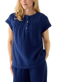 Women's Short Sleeve Gauze Henley Shirt