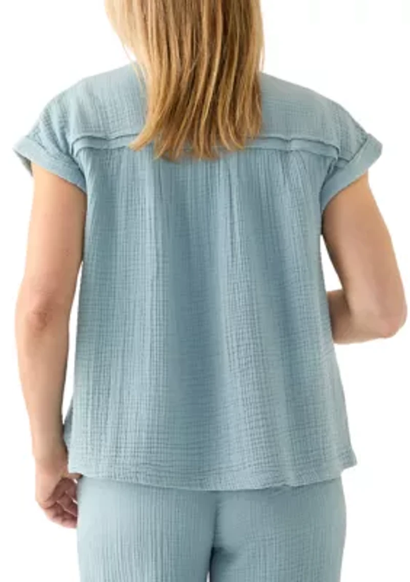 Women's Short Sleeve Gauze Henley Shirt